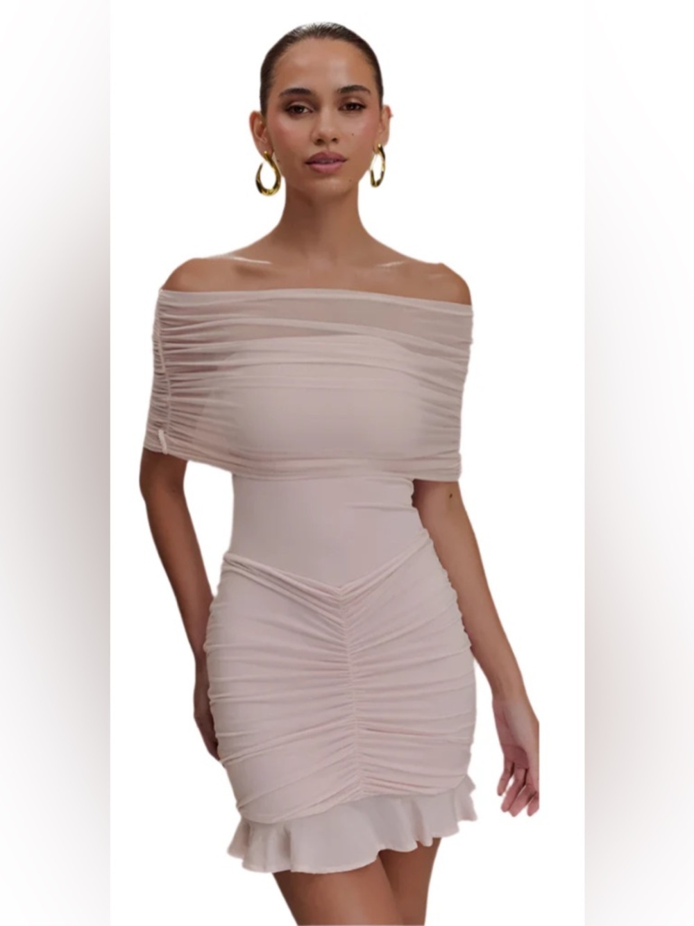 Women’s Ruffled Mesh Off Shoulder Mini Dress Backless Party Dress Size M - Picture 1 of 3